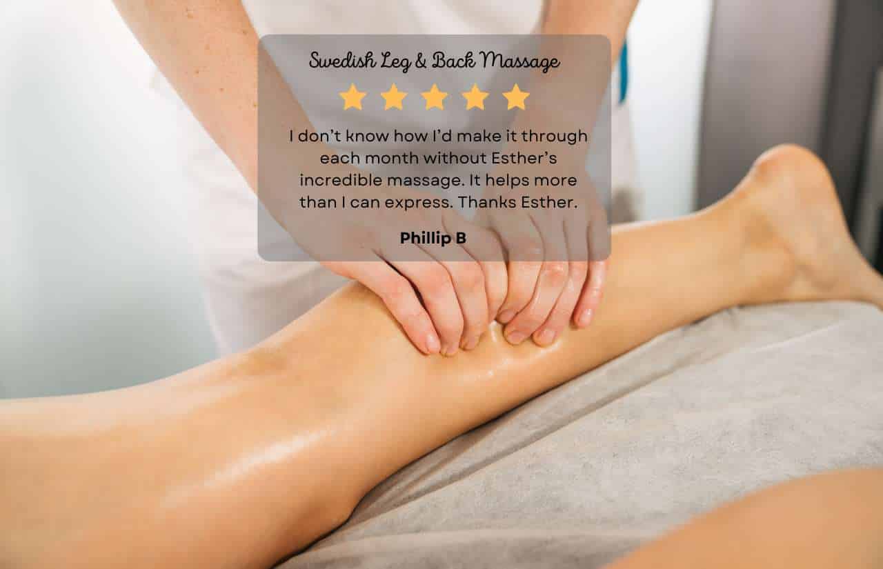 Swedish Leg and Back Massage with Testimonial Image