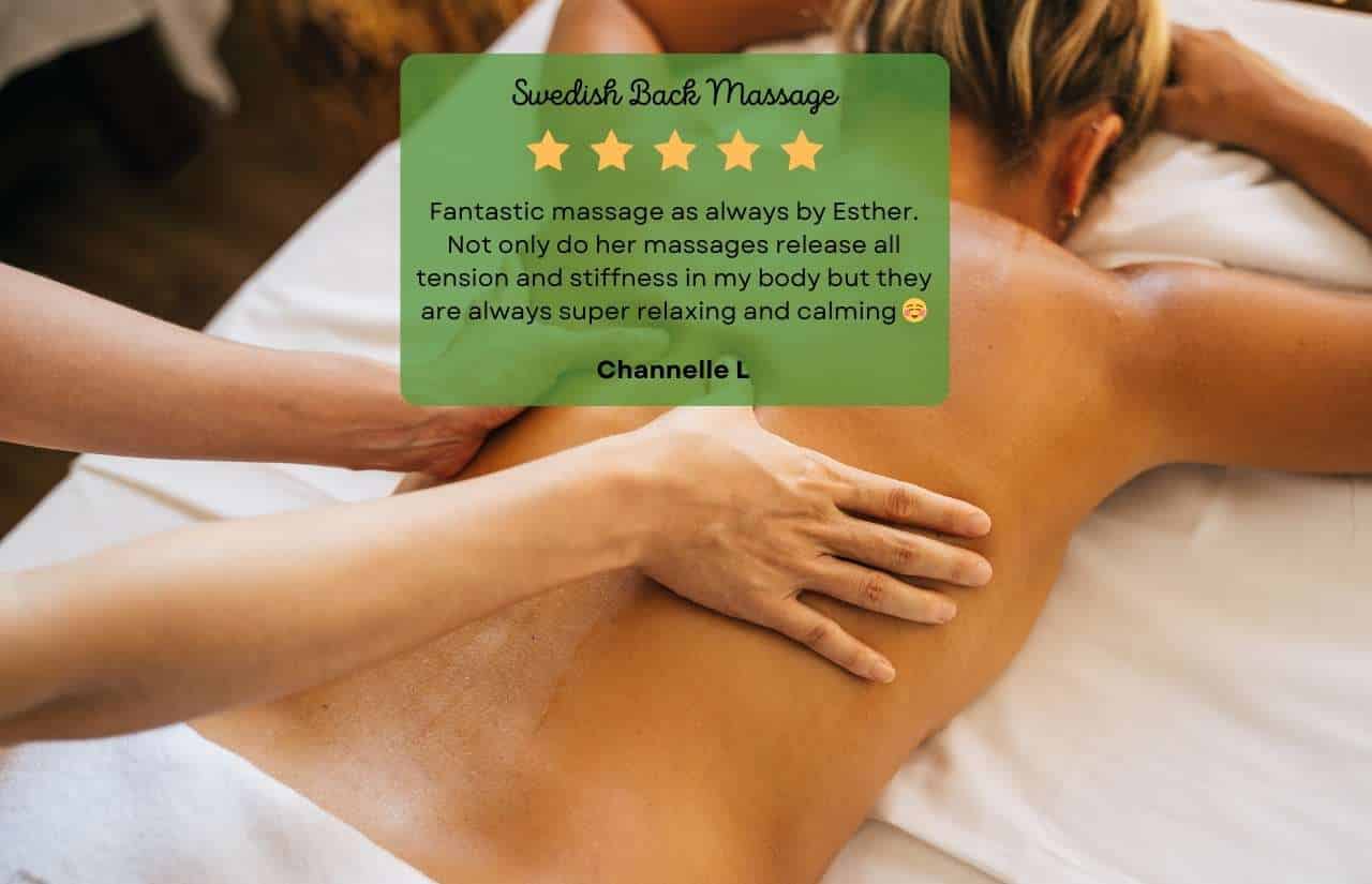 Swedish Back Massage image with Testimonial Overlay